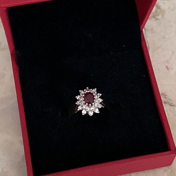 14K Natural Burmese Ruby & Diamond Cluster Ring - Picture 5 of 13